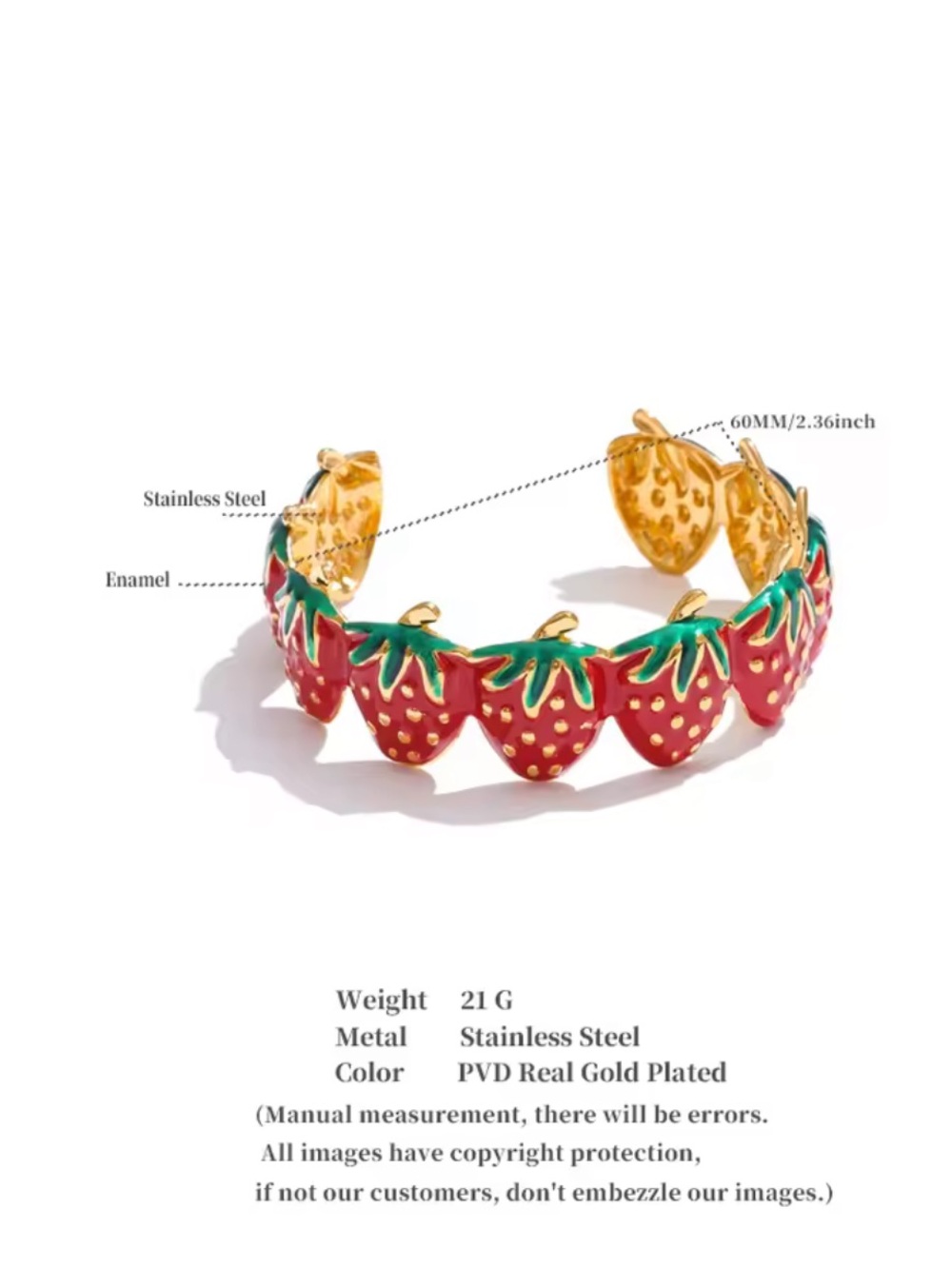 Strawberry Pastel Multicolor Gold Bangle Bracelet - Picture 3 of 11